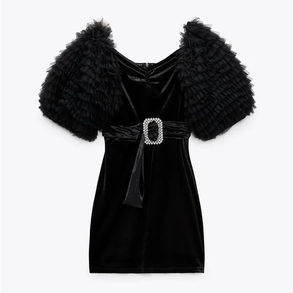 ZARA VELVET DRESS WITH TULLE BALLOON SLEEVES - Picture 4 of 10